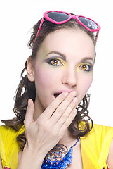 Image showing Portrait of a surprised beautiful woman on white