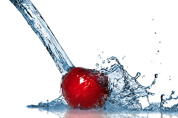 Image showing Red apple and water splash isolated on white