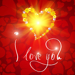 Image showing I love you. Card for Valentines day with small heart from flower