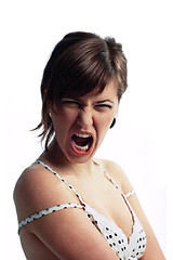 Image showing Angry screaming young woman isolated on white