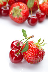 Image showing Strawberry and cherry on white