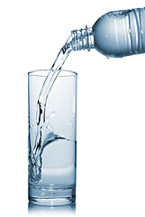 Image showing water pouring into glass from bottle isolated on white