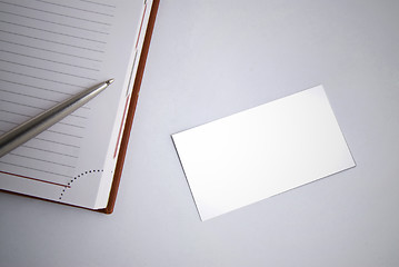 Image showing Empty business card with diary and pen