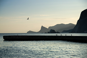 Image showing landscape with sea and mountains on sunset