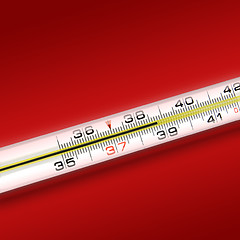 Image showing close-up thermometer on red background