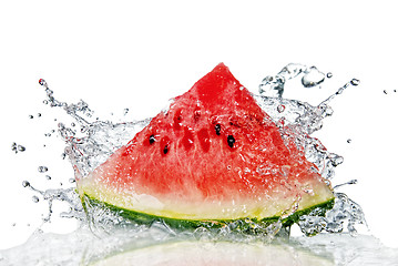 Image showing watermelon and water splash isolated on white