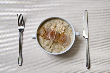 Image showing breakfast with oat and bacon