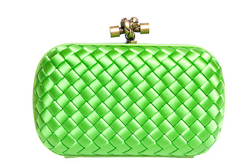 Image showing green silk clutch isolated on white