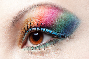 Image showing Colorfull rainbow make-up on woman eye 