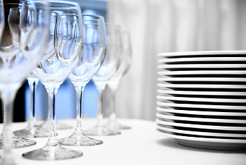 Image showing glass goblets and plates on the table