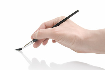 Image showing Hand holding brush isolated on white