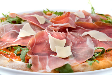 Image showing italian pizza with ham and cheese