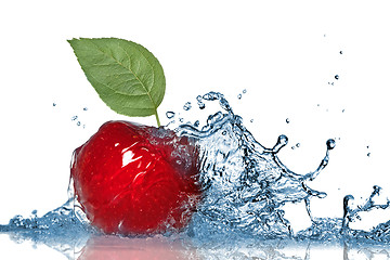 Image showing Red apple and water splash isolated on white