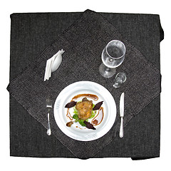 Image showing fried chicken on plate and served table