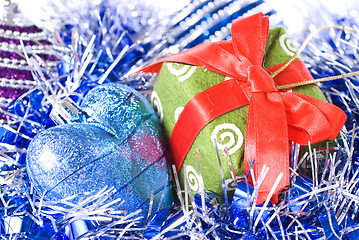 Image showing christmas balls with and gift with decoration