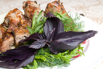 Image showing fried meat with potherbs on the plate