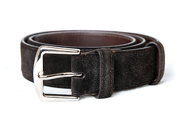 Image showing dark brown leather belt isolated on white