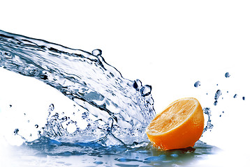 Image showing fresh water drops on orange isolated on white