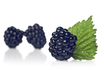 Image showing blackberry with green leaf isolated on white