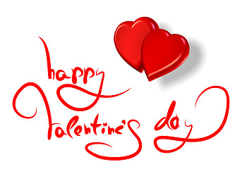 Image showing greetings for valentine's day and red hearts isolated on white