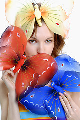 Image showing girl with color butterflies 2 isolated on a white