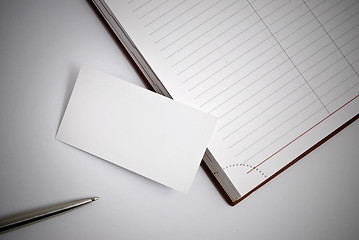 Image showing Empty business card with diary and pen