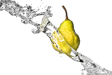Image showing yellow pear with water splash isolated on white