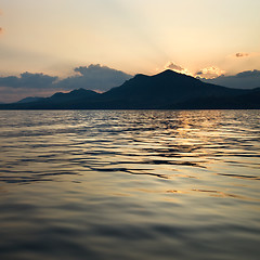 Image showing landscape with sea and mountains on sunset