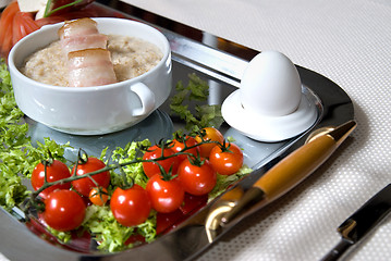 Image showing Close up english breakfast with egg