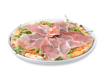 Image showing italian pizza with ham isolated on white