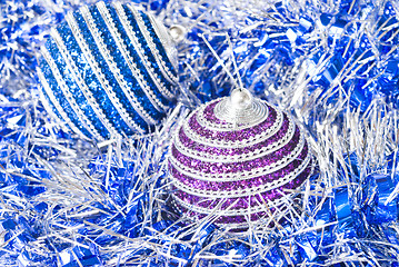 Image showing pink and blue christmas balls with decoration