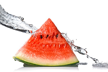 Image showing watermelon and water splash isolated on white