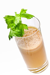 Image showing fresh juices from carrot and parsley in glasses isolated on white