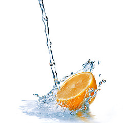 Image showing fresh water drops on orange isolated on white