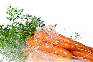 Image showing fresh water splash on carrot isolated on white 