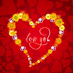 Image showing I love you. Card for Valentines day with heart from flowers