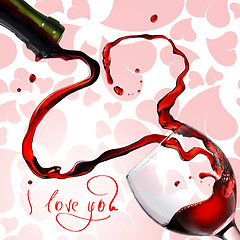 Image showing Heart from pouring red wine in goblet isolated on white