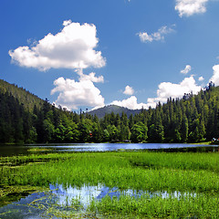 Image showing Summer landscape with mountains and blue lake