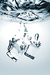 Image showing ice cubes dropped into water with splash