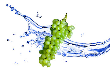 Image showing green grape with water splash isolated on white