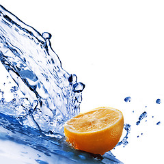 Image showing fresh water drops on orange isolated on white