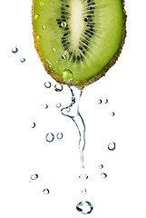 Image showing fresh water drops on kiwi isolated on white