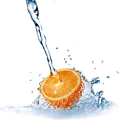 Image showing fresh water drops on orange isolated on white