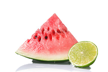 Image showing watermelon and lime isolated on white