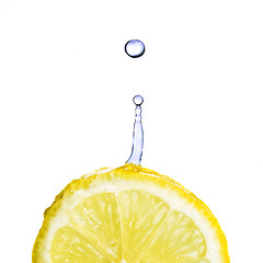 Image showing fresh water drop on lemon isolated on white