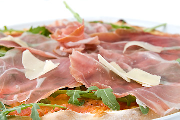 Image showing italian pizza with ham and cheese