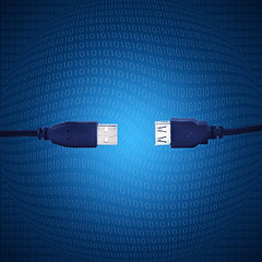 Image showing blue usb cable with digitals on background