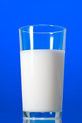 Image showing Milk in glass isolated on blue