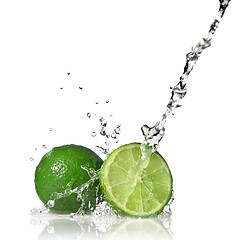 Image showing Water splash on lime isolated on white