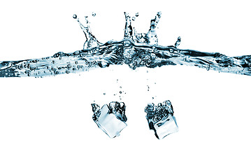 Image showing ice cubes dropped into water with splash isolated on white